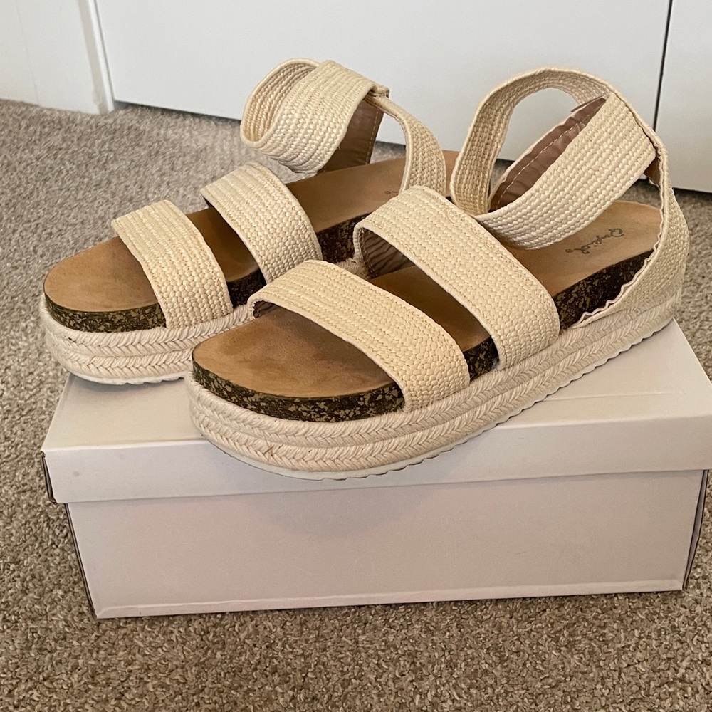 Qupid Cream Strappy Sandals